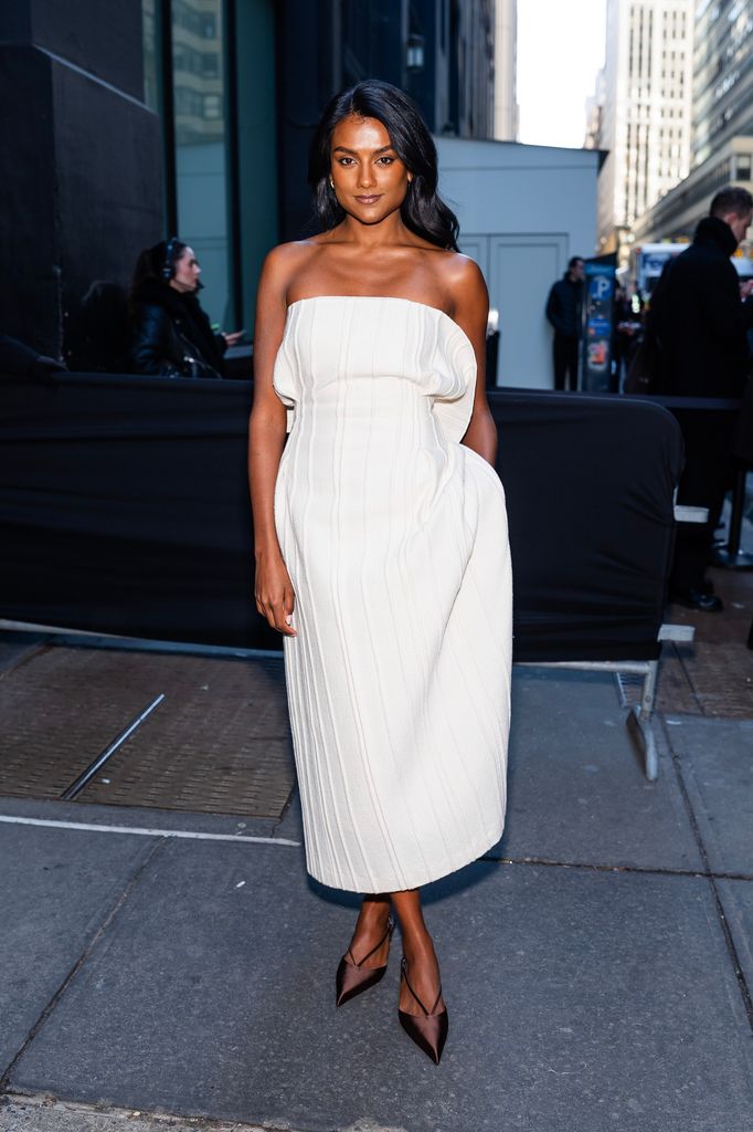 Simone Ashley attends the Calvin Klein fashion parade during New York Fashion Week: The Shows in Midtown on February 7, 2025 in New York City.