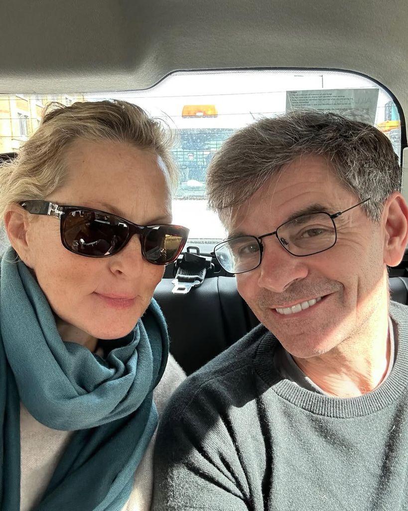 george stephanopoulos and ali wentworth smiling in the back of a car 