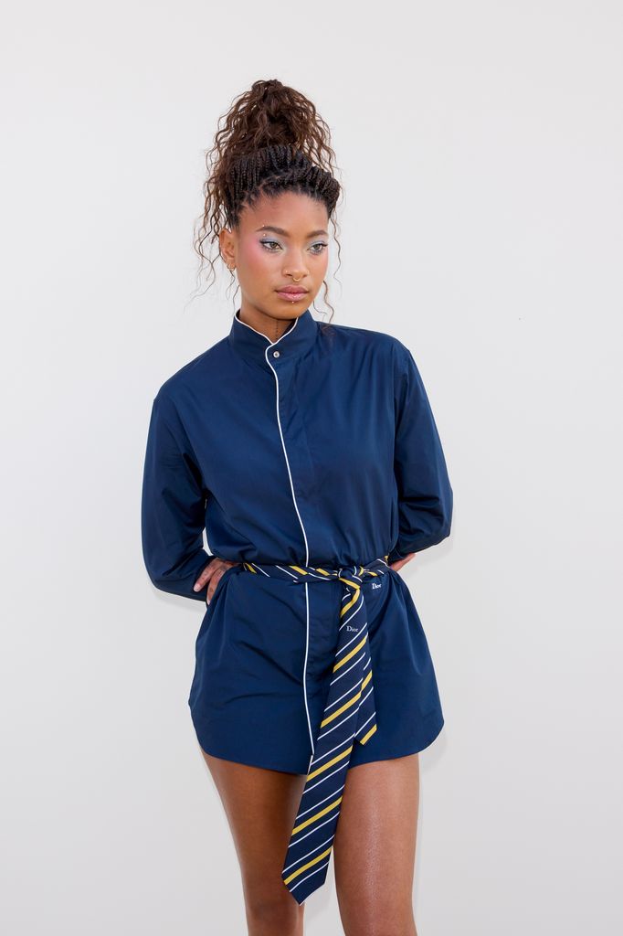 Willow Smith in blue dress with tie belt
