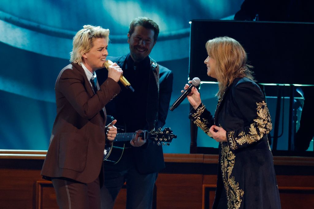 Brandi Carlile and Patty Loveless perform onstage during the 59th Annual CMA Awards at Bridgestone Arena on November 19, 2025 in Nashville, Tennessee. (Photo by Jason Kempin/Getty Images)