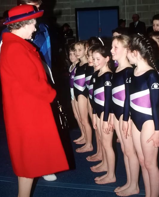 Queen Elizabeth II with Zara Tindall wearing gymnastics clothes