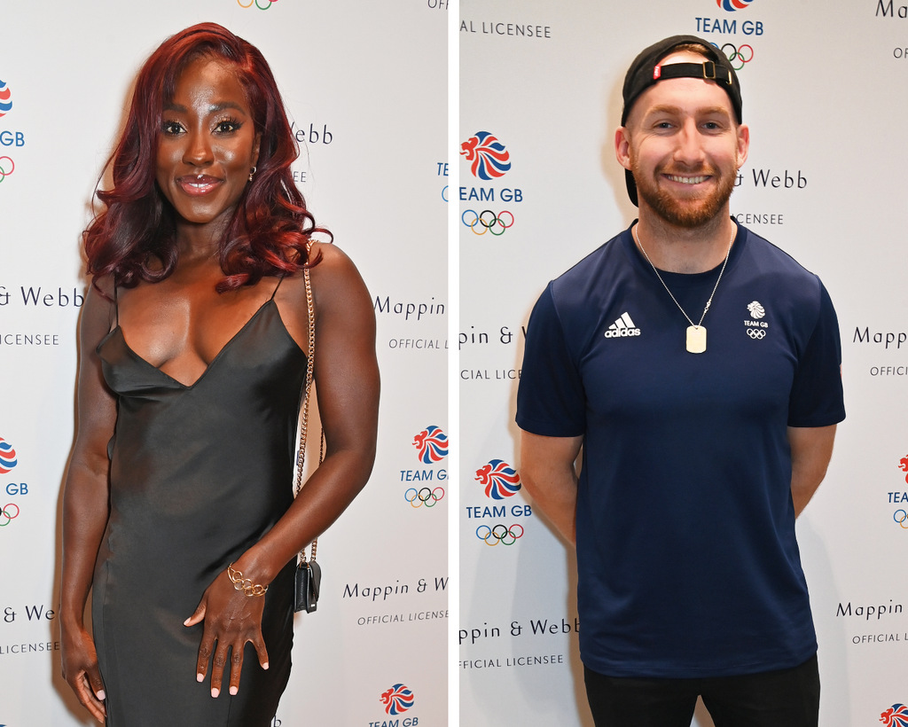 British track and field athlete Annie Tagoe (L) and Freestyle BMX bronze medalist Declan Brooks (R) model pieces at the launch event