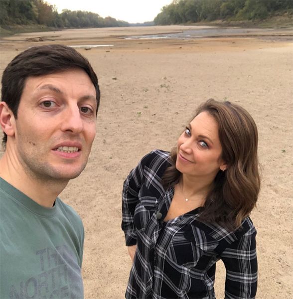 Ginger Zee and co star on dried riverbank