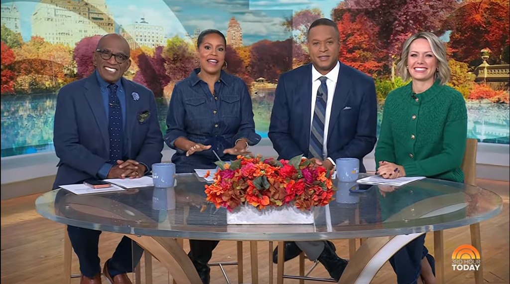 Sheinelle Jones with her Today co-hosts in the NBC studio 