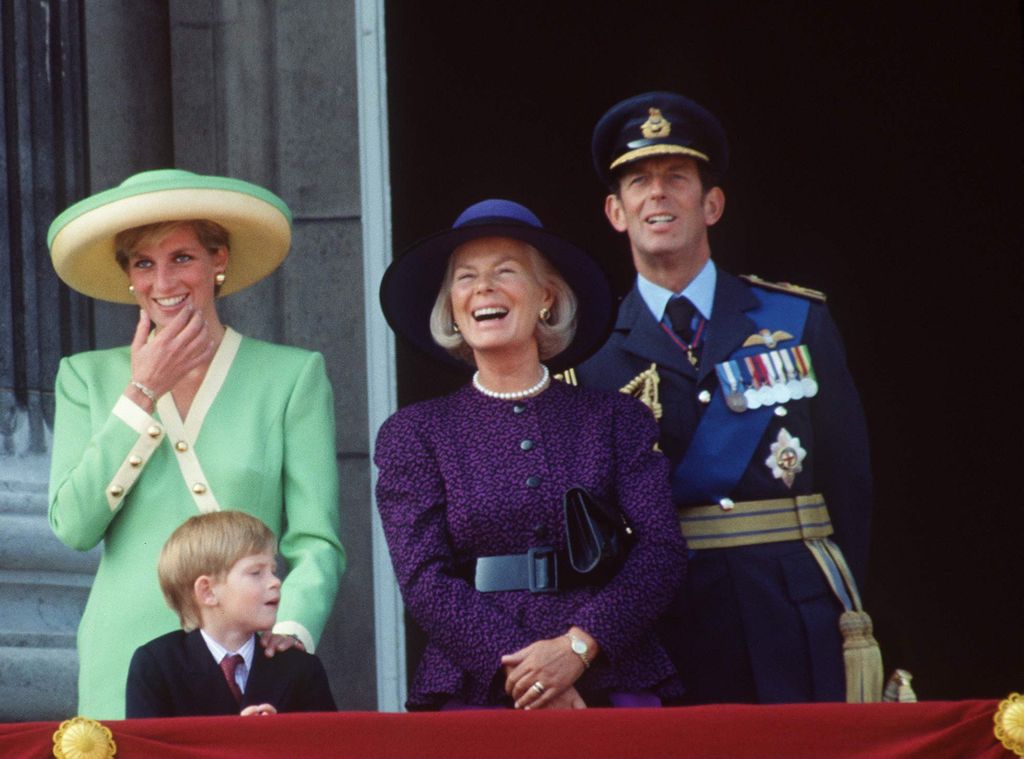 Princess Diana And Prince Harry With The Duke And Duchess Of Kent On The Balcony Of Buckingham Palace During The Battle Of Britain Anniversary Parade.
