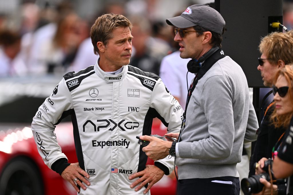 Brad Pitt, star of the upcoming Formula One based movie on the grid during the F1 Grand Prix of Great Britain at Silverstone Circuit 