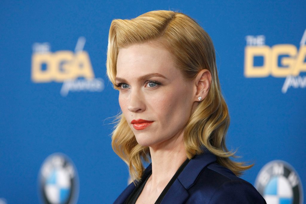 January Jones wears a blue suit to an event