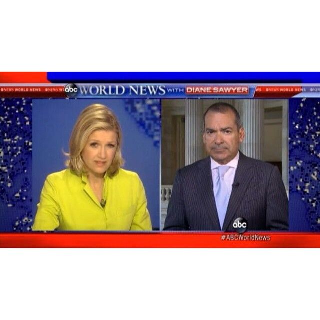 Jim Avila shares a snapshot of himself mid-broadcast with Diane Sawyer on ABC's World News Tonight, shared on Instagram