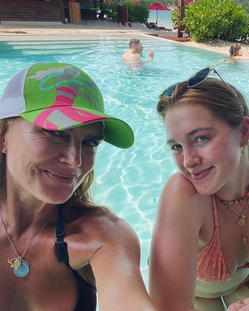 Brooke Shields with eldest daughter Rowan in a swimming pool
