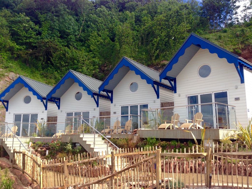 blue and white beach huts