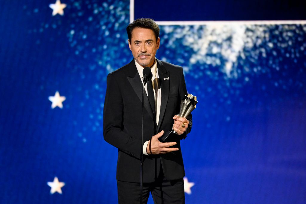 Robert Downey Jr. accepts the Critic's Choice Award for Best Supporting Actor for "Oppenheimer" at The 29th Critics' Choice Awards held at The Barker Hangar on January 14, 2024 in Santa Monica, California.