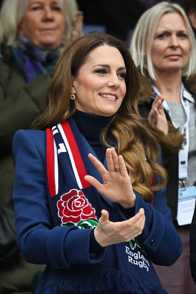 Catherine, princesse de Galles et patronne de la RFU, assiste au match Guinness des Six Nations 2026 entre l'Angleterre et l'Irlande au stade Allianz le 21 février 2026 à Londres, en Angleterre. (Photo de Mike Hewitt/Getty Images)