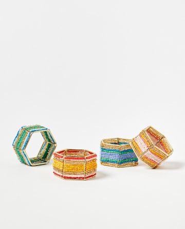 Beaded Hexagon Napkin Rings Set of Four