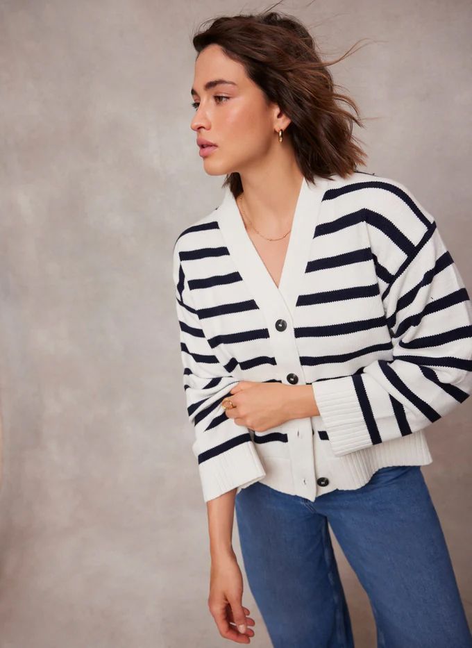 Mint Velvet White Cotton Blend Stripe Cardigan