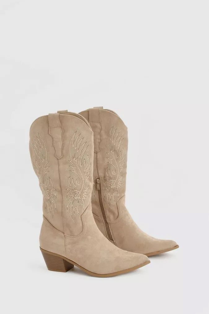Boohoo Embroidered Knee High Boots