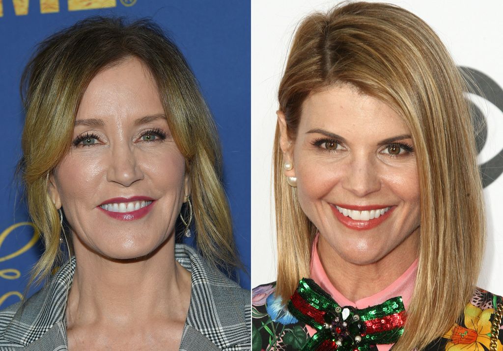 (COMBO) This combination of pictures created on March 12, 2019 shows US actress Felicity Huffman(L) attending the Showtime Emmy Eve Nominees Celebration in Los Angeles on September 16, 2018 and actress Lori Loughlin arriving at the People's Choice Awards 2017 at Microsoft Theater in Los Angeles, California, on January 18, 2017. Two Hollywood actresses including Oscar-nominated "Desperate Housewives" star Felicity Huffman are among 50 people indicted in a nationwide university admissions scam, court records unsealed in Boston on March 12, 2019 showed. The accused, who also include chief executives, allegedly cheated to get their children into elite schools, including Yale, Stanford, Georgetown and the University of Southern California, federal prosecutors said.Huffman, 56, and Lori Loughlin, 54, who starred in "Full House," are charged with conspiracy to commit mail fraud and honest services mail fraud. (Photo by LISA O'CONNOR and Tommaso Boddi / AFP) (Photo by LISA O'CONNOR,TOMMASO BODDI/AFP via Getty Images)