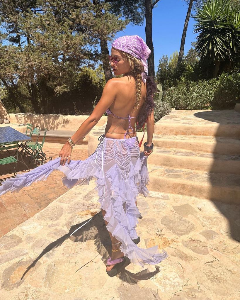 Rita Ora in purple in Ibiza