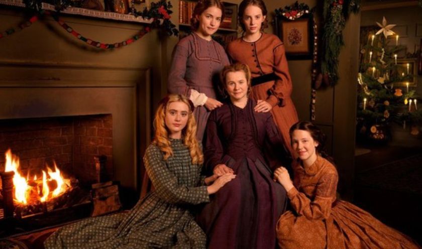 Emily Watson, Maya Hawke, Willa Fitzgerald, Kathryn Newton and Annes Elwy in a promotional photo for Little Women