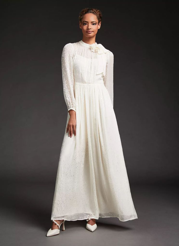 LK Bennet Lovette Cream Devoré Long Wedding Dress