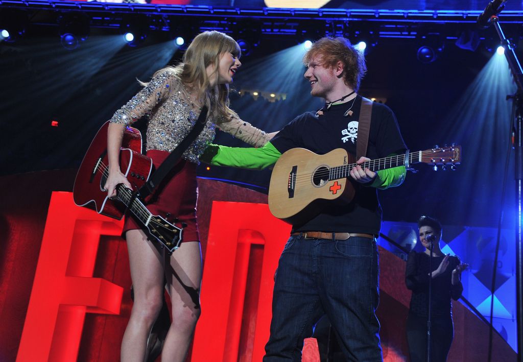 Taylor Swift and Ed Sheeran appear on stage from Z100 during the Jingle Ball 2012, presented by Aeropostal in Madison Square Garden 