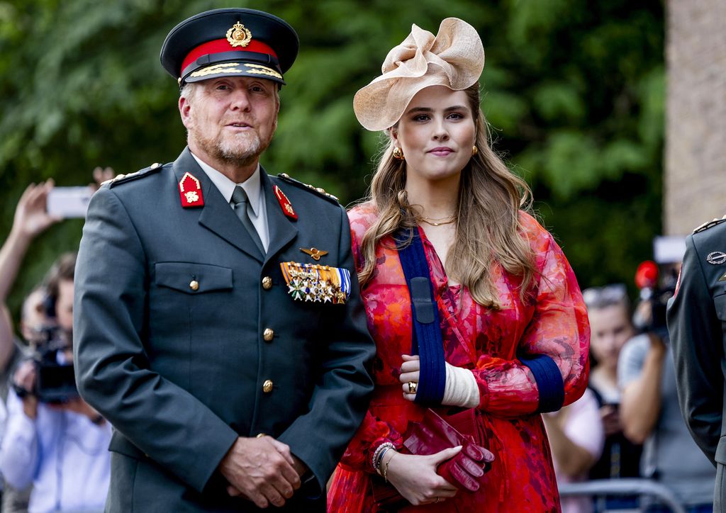 Netherlands' King Willem-Alexander and Netherlands' Crown Princess Amalia arrive at the parade ground of the Prince Bernhard Barracks