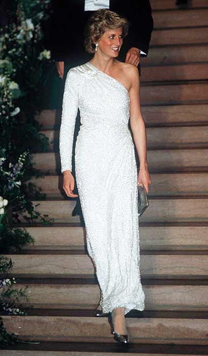 6 Princess Diana white one shoulder dress