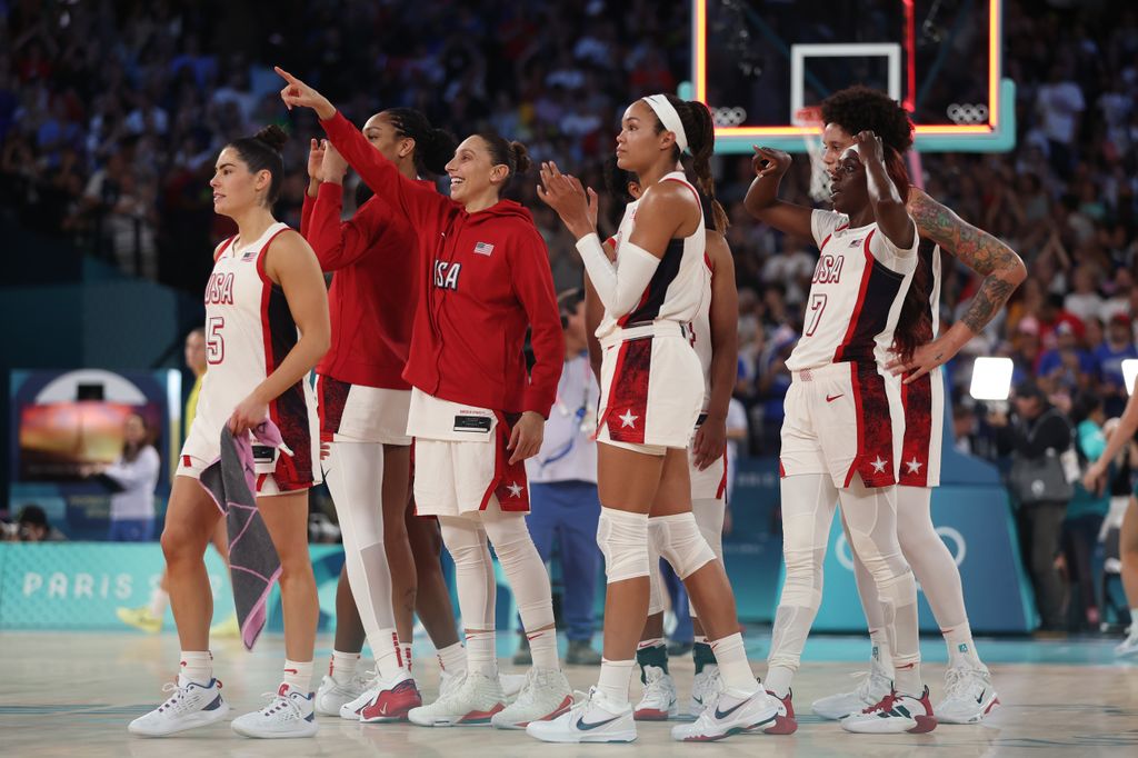 Team United States celebrates after their win against Team Australia during a Women's semifinal match of the Olympic Games Paris 2024 