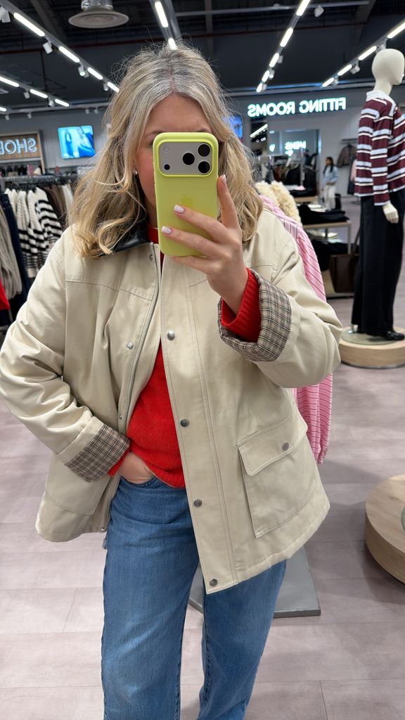 Writer Leanne Bayley wearing a barn coat from Marks & Spencer