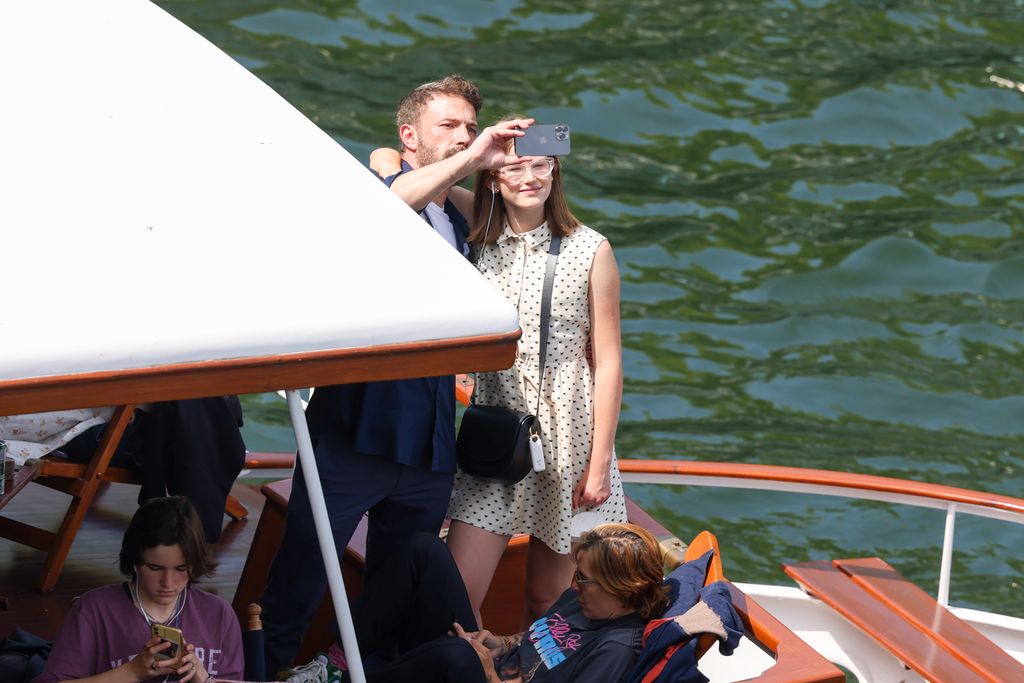 Violet Affleck and Ben Affleck take a cruise on the River Seine with Jennifer Lopez (not pictured) on July 23, 2022 in Paris, France