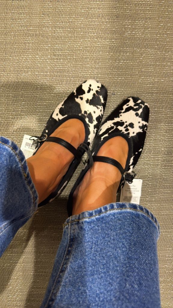 Shopping editor Leanne Bayley wearing the Marks & Spencer pony skin shoes in store