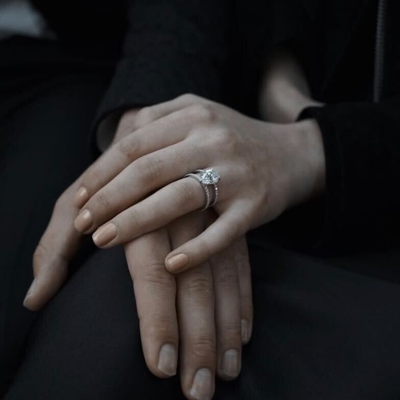 Sophie's ring is a pear cut diamond