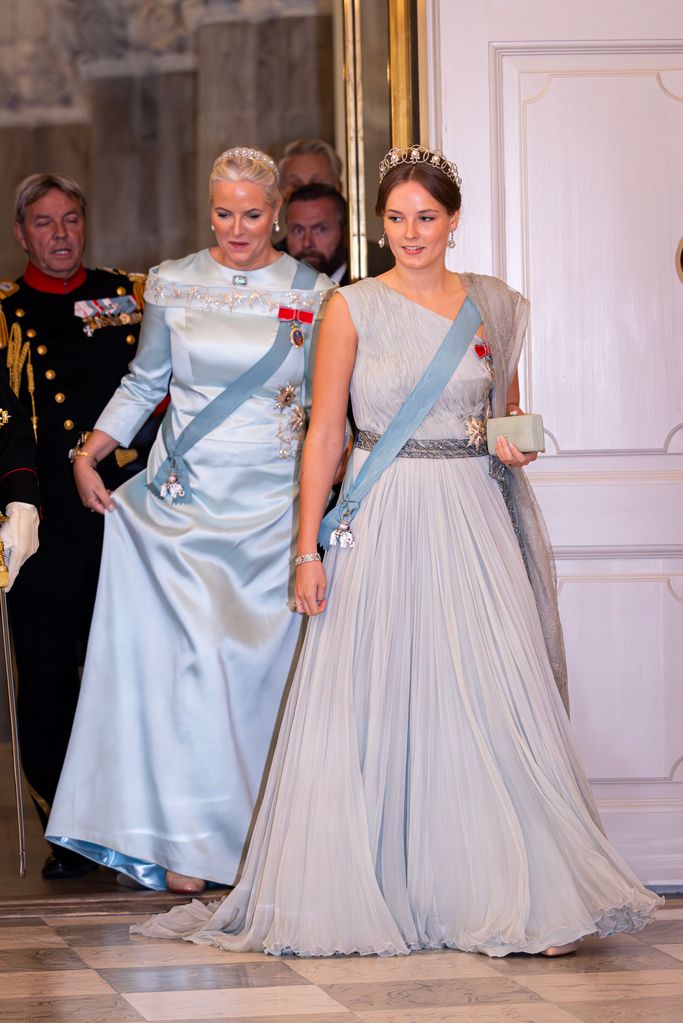 Crown Princess Mette-Marit of Norway and Princess Ingrid Alexandra  in ice blue at gala