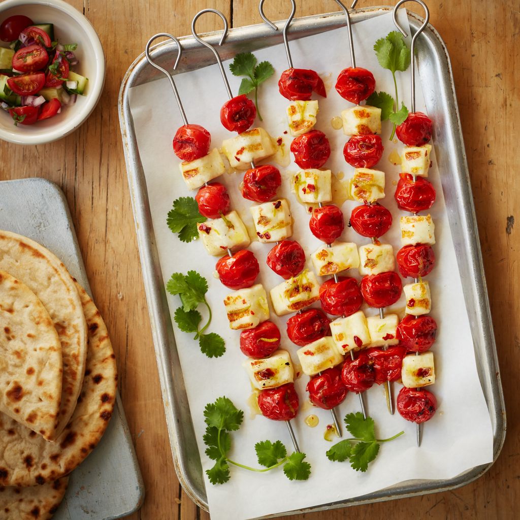 tomato and halloumi skewers