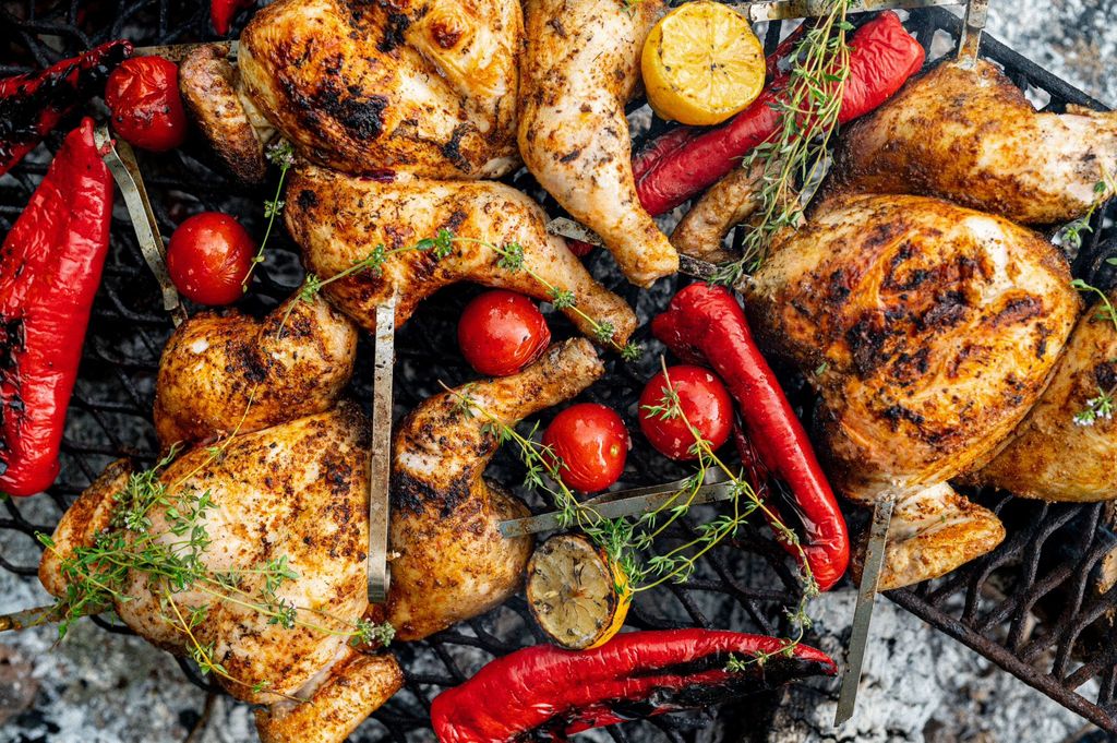 Roast chicken with peppers and tomatoes