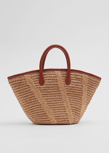 Leather-Trimmed Straw Tote