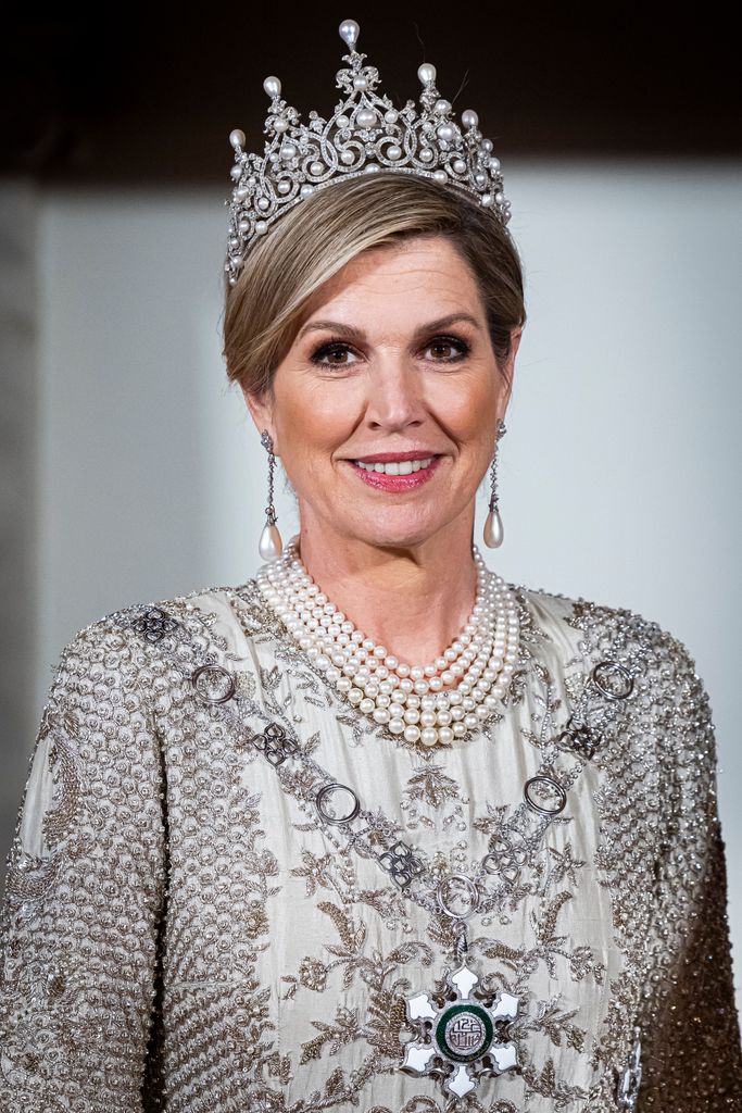Queen Maxima wearing pearl tiara