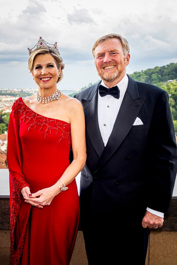 Queen Maxima of The Netherlands and King Willem-Alexander of The Netherlands attend the state banquet offered by President  Petr Pavel and First Lady Eva PavlovÃ¡ at the Prague Castle on June 4, 2025 in Prague, Czech Republic. The Dutch King and Queen arrive in the Czech Republic for a state visit.