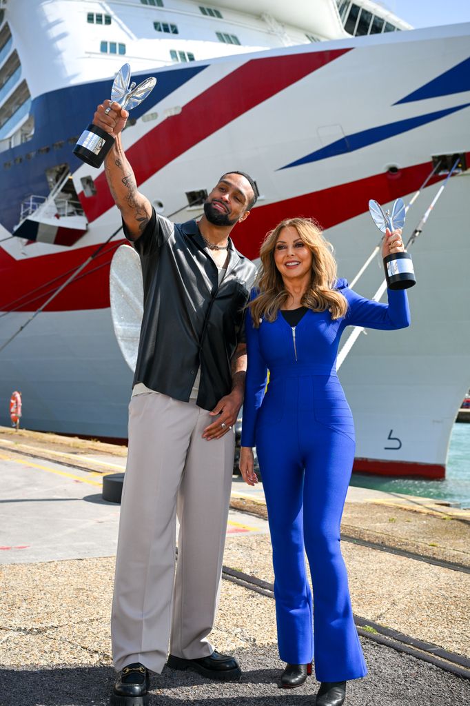  Carol Vorderman and Ashley Banjo at the launch of the Pride of Britain Awards at the Britannia cruise ship, on June 06, 2025 in Southampton, England. 