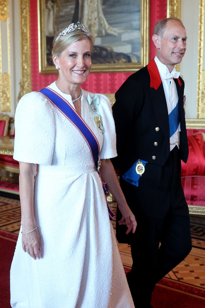 Sophie, Duchess of Edinburgh and Prince Edward, Duke of Edinburgh attend the State Banquet at Windsor Castle on July 08, 2025 in Windsor, England. President Emmanuel Macron and Mrs Brigitte Macron visit the UK in the first visit State Visit made by France in 17 years. They are staying at Windsor Castle, hosted by King Charles III and Queen Camilla, and a banquet will be held there in their honour. The Macrons will visit Imperial College, and the President will address Parliament during his stay. (Photo by Chris Jackson/Getty Images)