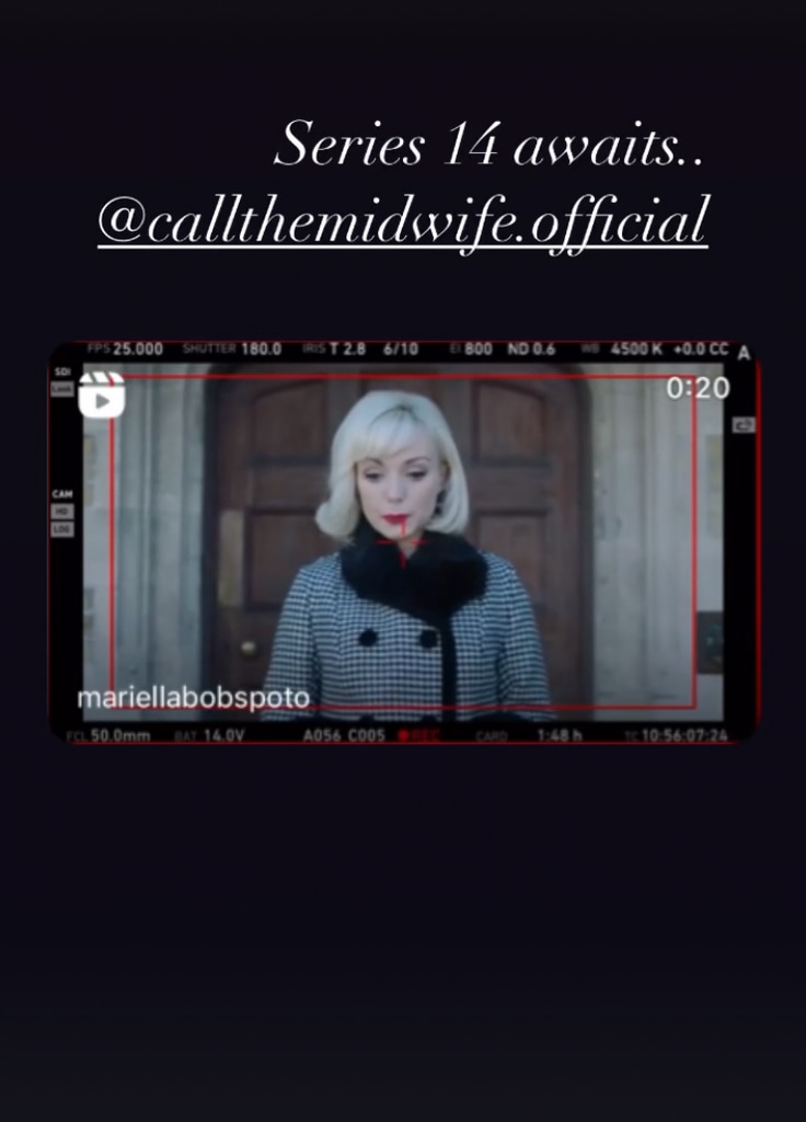 Helen George filming series 14 of Call the Midwife