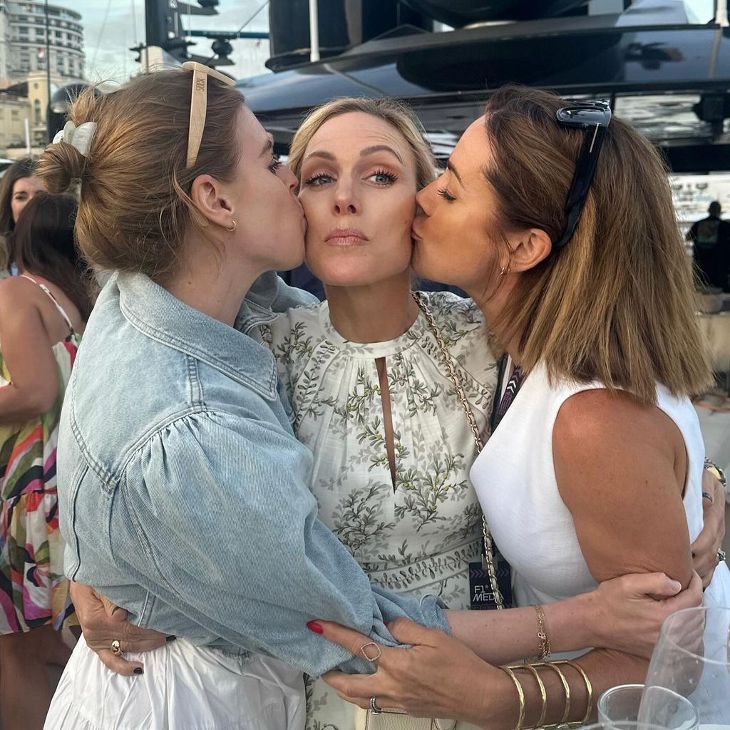 Princess Beatrice and Natalie Pinkham kiss Zara Tindall on the cheek at Monaco Grand Prix