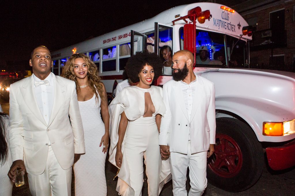 Solange and husband with beyonce and jay z in white