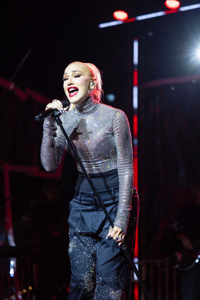 Gwen Stefani in sequin top and sparkly pants