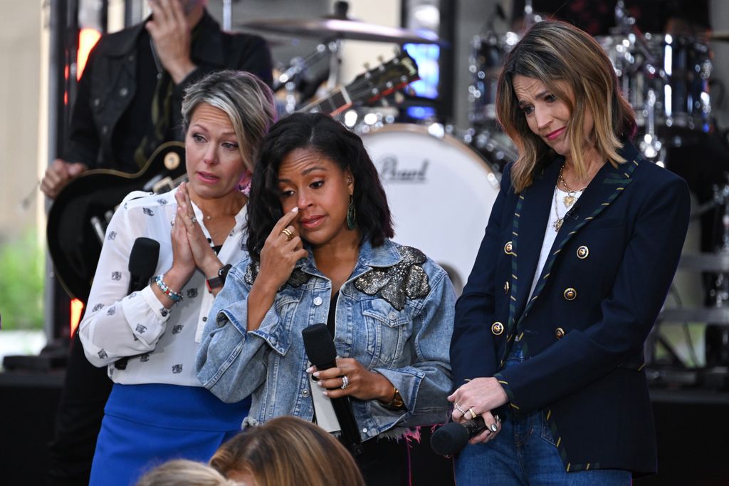 Dylan Dreyer, Sheinelle Jones and Savannah Guthrie on NBC's Today show at Rockefeller Plaza on September 22, 2023