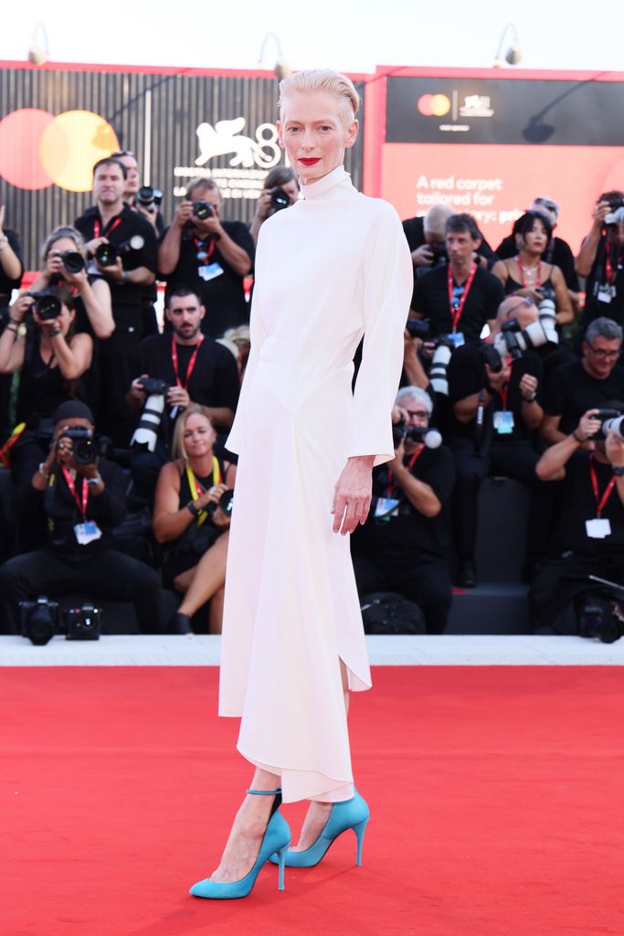 Tilda Swinton attends the "Queer" red carpet during the 81st Venice International Film Festival on September 03, 2024 in Venice, Italy. (Photo by Ernesto Ruscio/Getty Images)