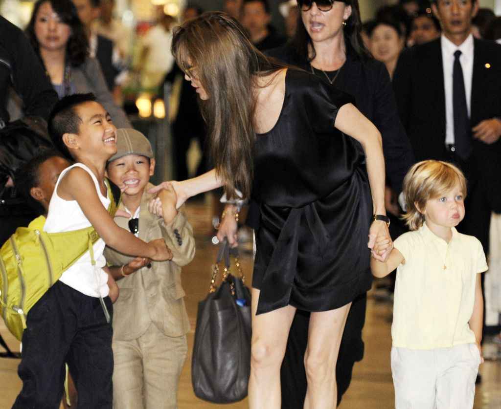 Angelina Jolie with Maddox, Zahara, Pax and Shiloh in 2010