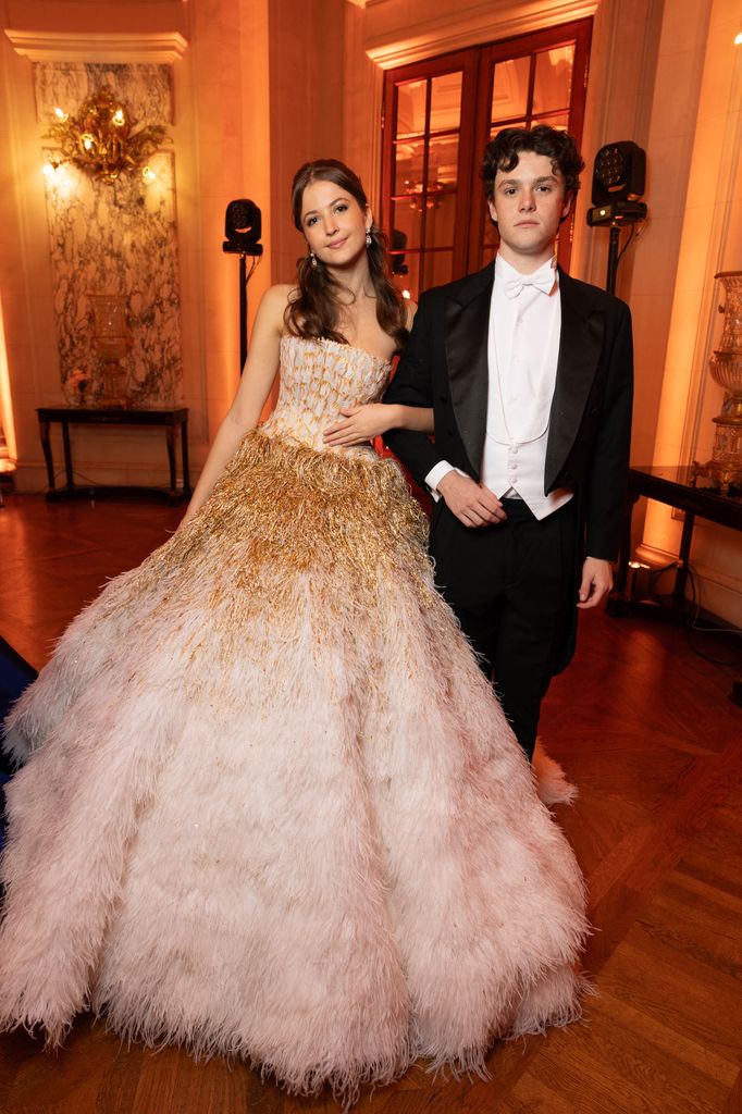 Josephine Haas in white and gold gown and cavalier Brando Leonardo Borletti Dell Acqua 