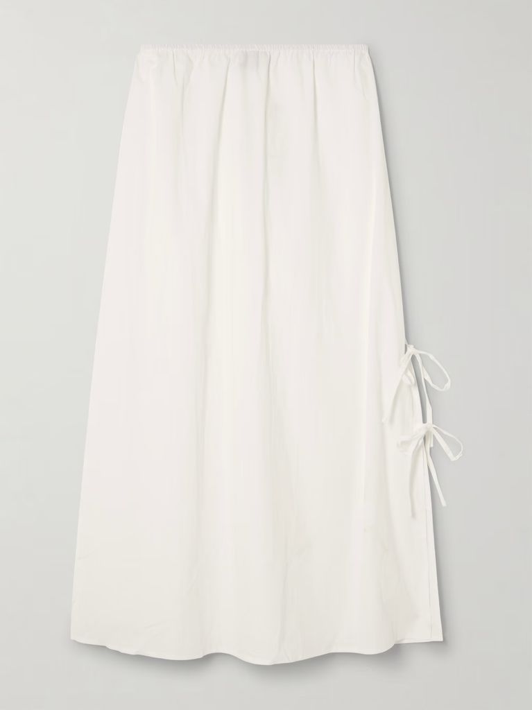 Tie-Detailed Cotton-Poplin Midi Skirt