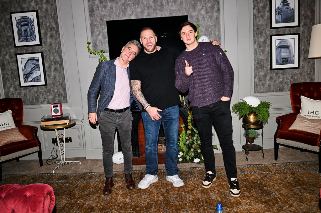 James Nesbitt, pictured with former rugby union player James Haskell and Gladiator star Alex Gray 