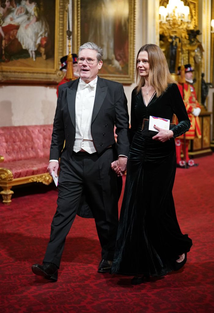 Sir Keir Starmer and wife Victoria Starmer attend the State Banquet at Buckingham Palace on November 21, 2023 in London, England.